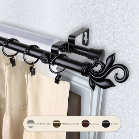 Central Design 0.8125 in. Giles Double Curtain Rod with 28 to 48 in. Extension, Black 4774-282